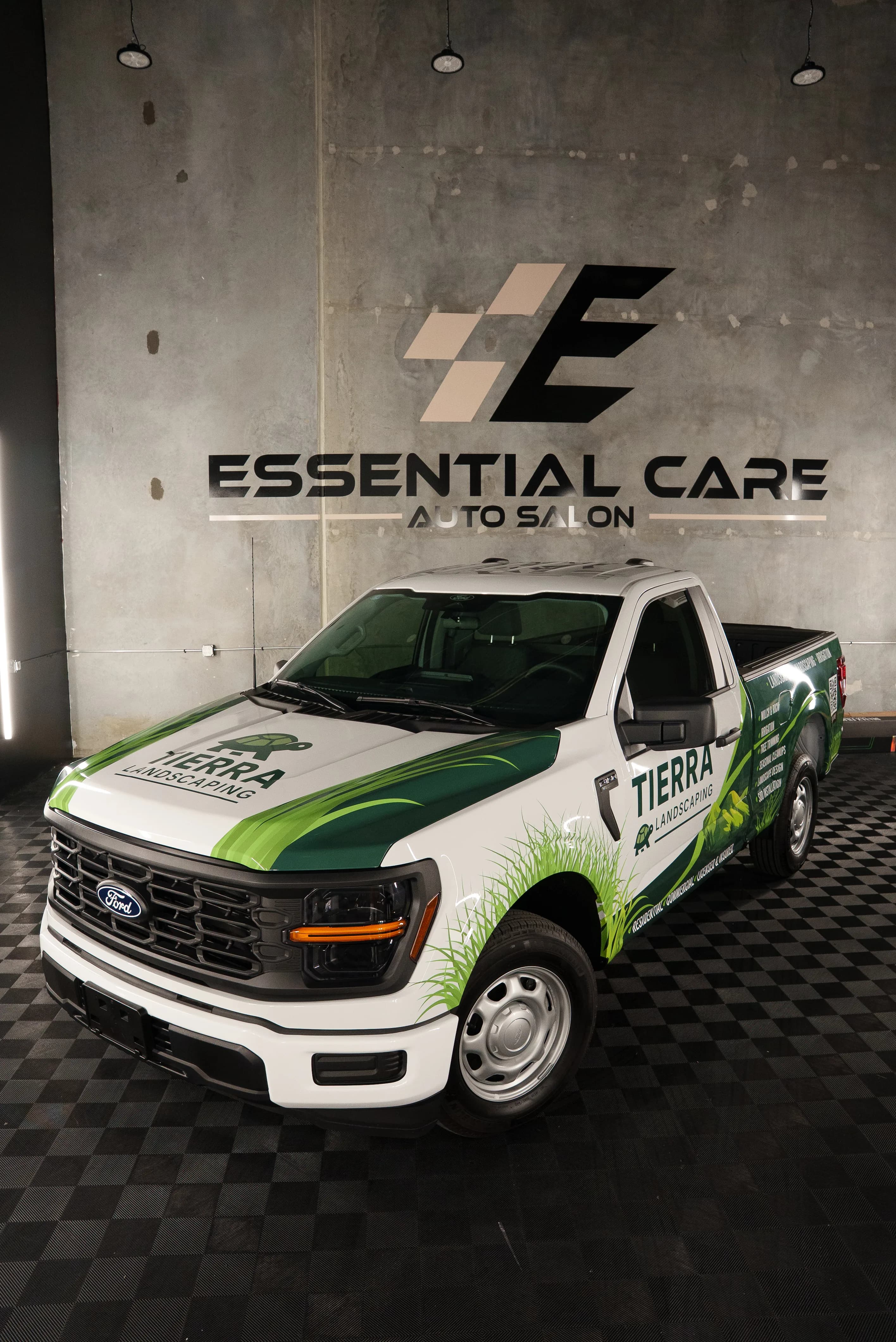 Branded Tierra Landscaping commercial truck wrapped at Essential Care Auto Salon